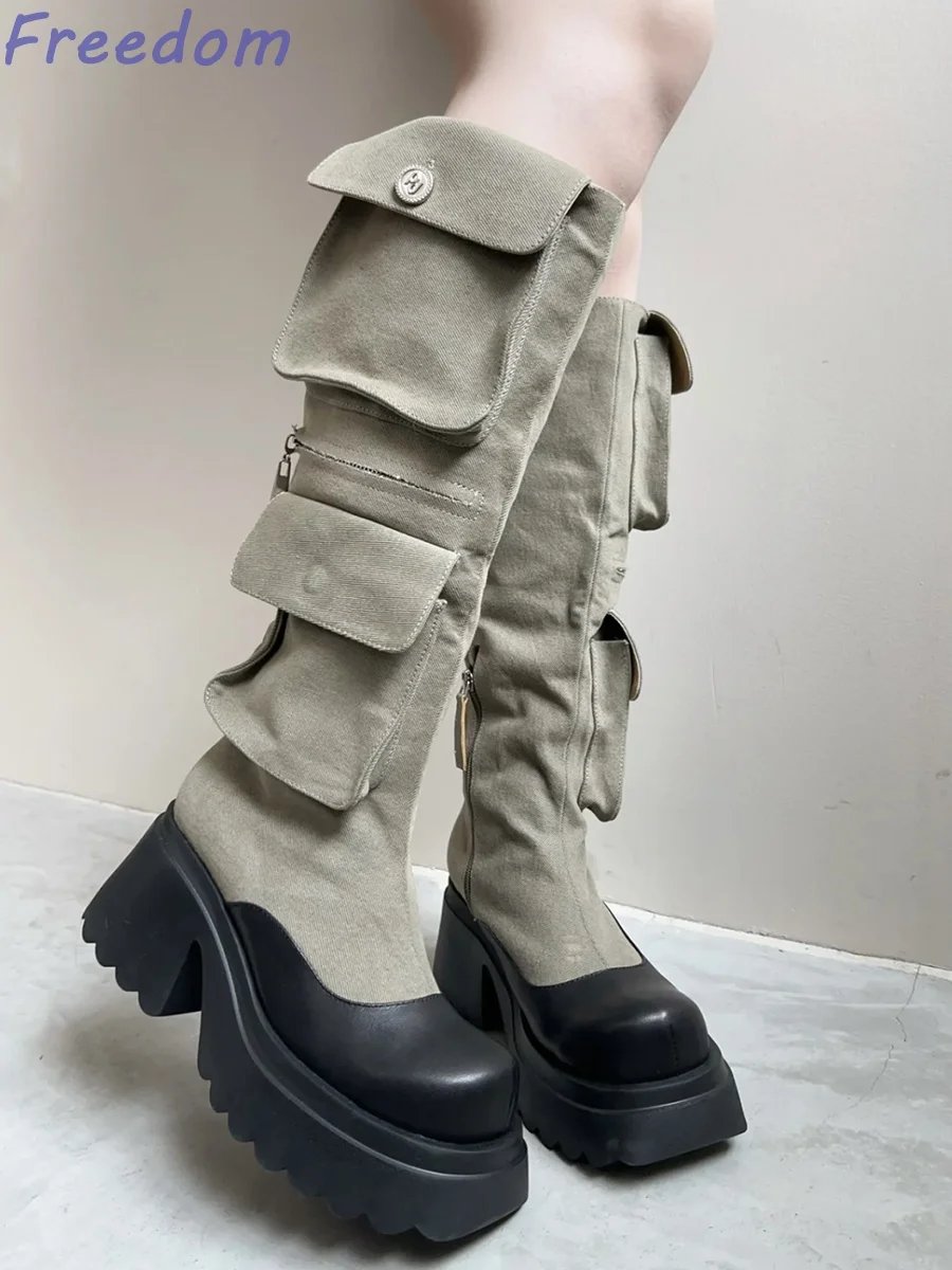 

Autumn and winter new fashion leg metal toe versatile high-heeled British handsome knight boots chunky chain boots female