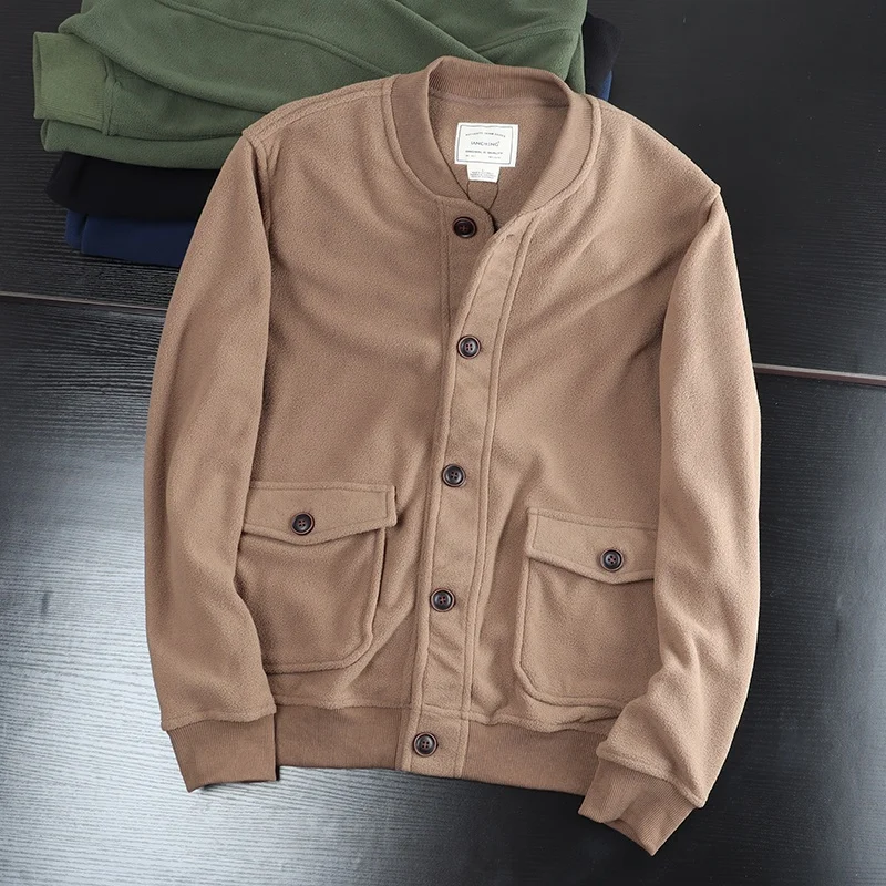 

Thiened Double-sided Fce MA Baseball Collar Jaet for Men Casual Warm Autumn Outerwear Stand Fit Youth Faion