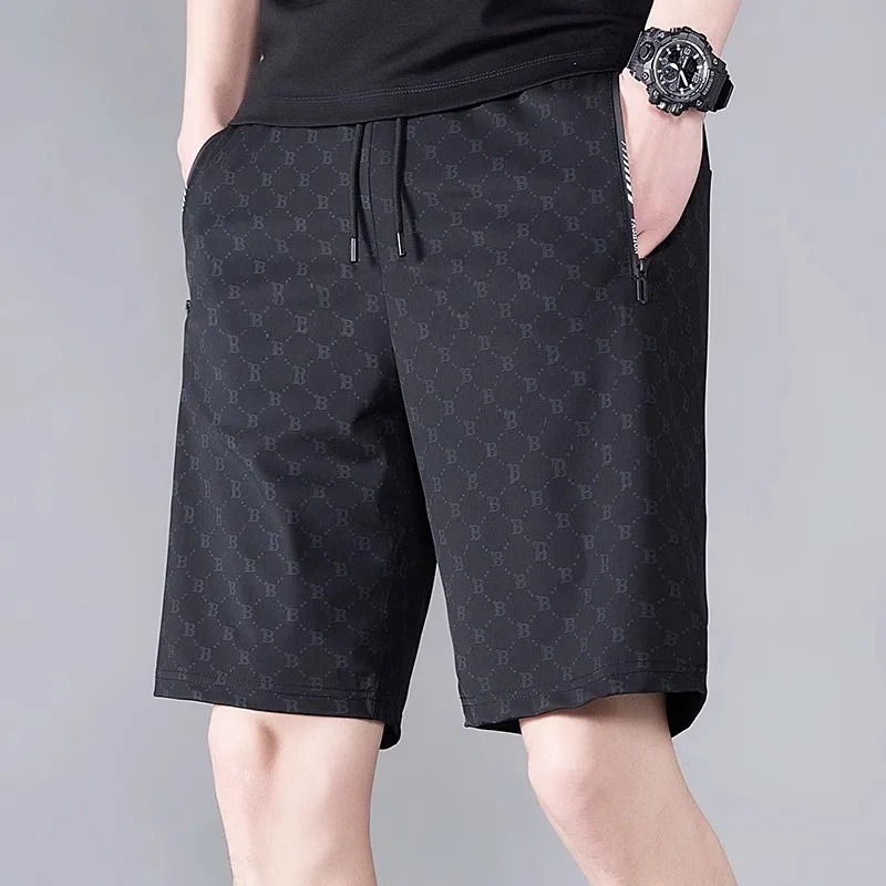 

Мужские повседневные шорты из ледяного шелка, тонкие, длиной до колена, быстросохнущие, спортивные, свободного кроя, летняя верхняя одежда, модные, со средней посадкой на талии