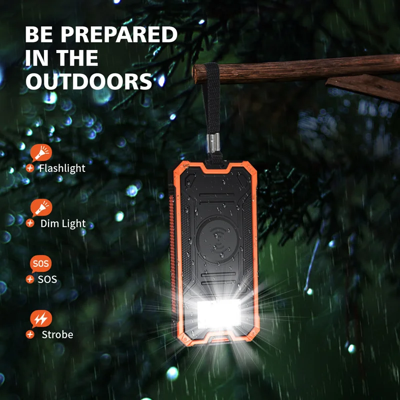 New 20000mAh Power Bank Outdoor Camping 1.6W Lighting Solar Type-c Power Bank 20000mAh 5W Wireless Power Bank For iphone PSP