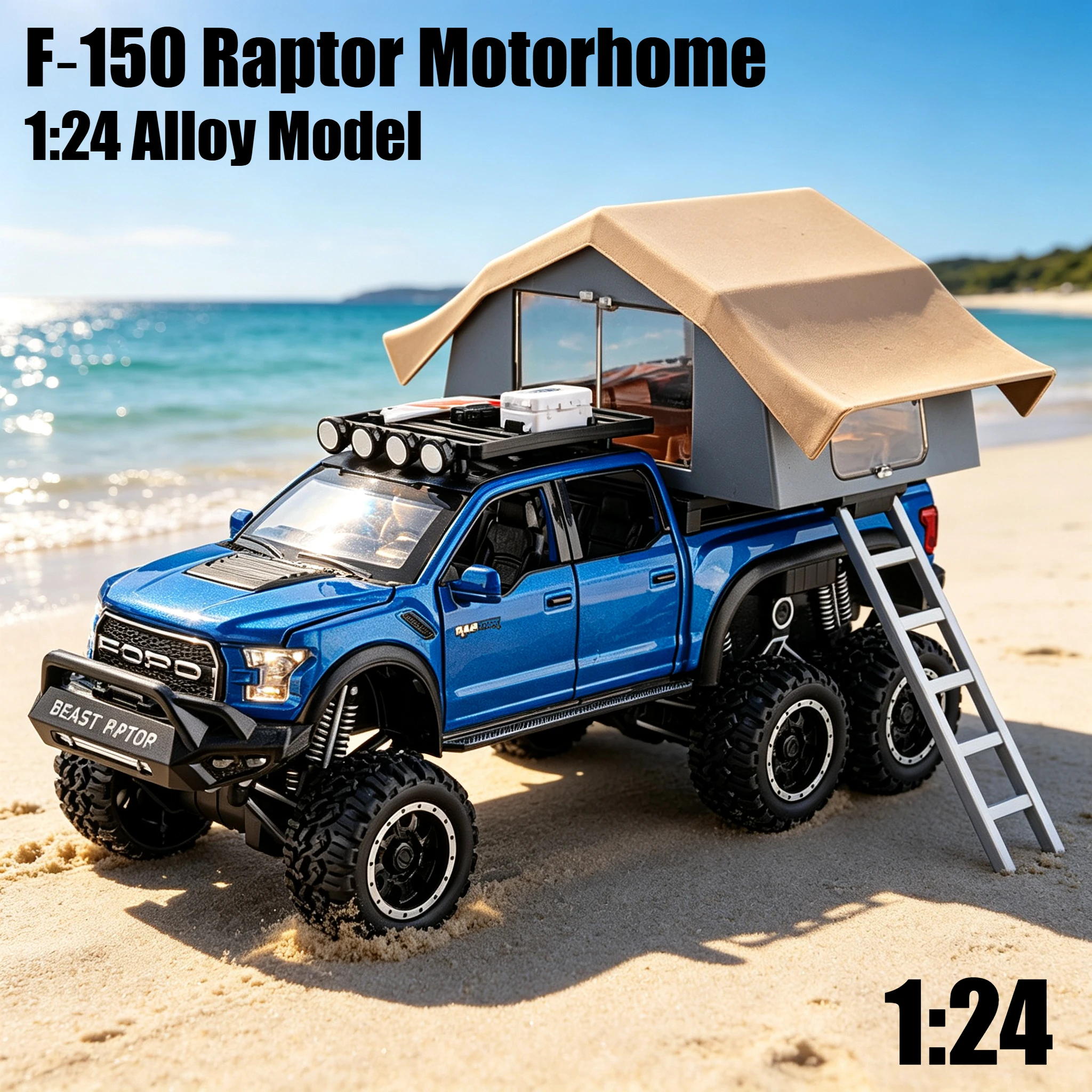 1:24 F‑150 Raptor Motorhome Simulation Alloy Car Model Sound and Light Sound Effect Pullback Desktop Ornament Toy Gift