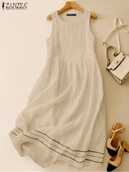 ZANZEA 2024 Summer Sleeveless Dress Women Fashion A-line Holiday Beach Tanks Vestidos Work Sarafans Casual Loose Cotton Sundress