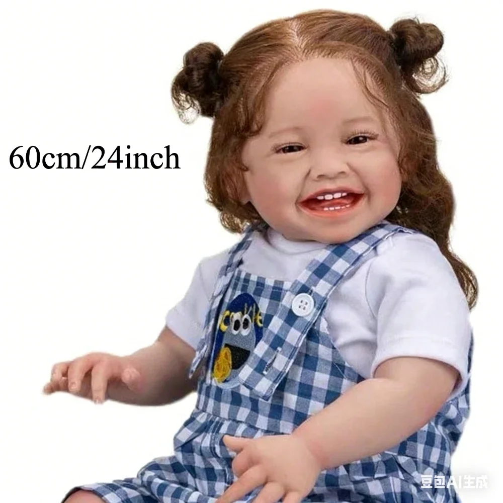 BZDOLL 60CM 24in Realistic Smiling Reborn Doll, 3D Veined Skin, Soft Vinyl Newborn, Handmade Dress Up Toy & Birthday Gift