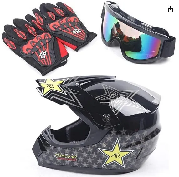 

[Motorcycle Helmet Set] Large Motorcycle Helmet Set w/ Goggles & Gloves - ABS - For Motorcycle - Safe Durable