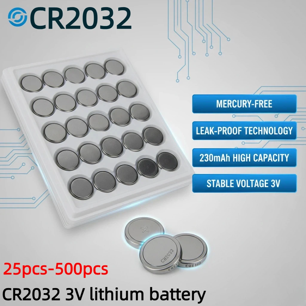 

CR2032 3V Lithium Battery 25-500PCS Original Button Cell Coin Batteries CR 2032 for Watch Computer Remote Toys Calculator Clock
