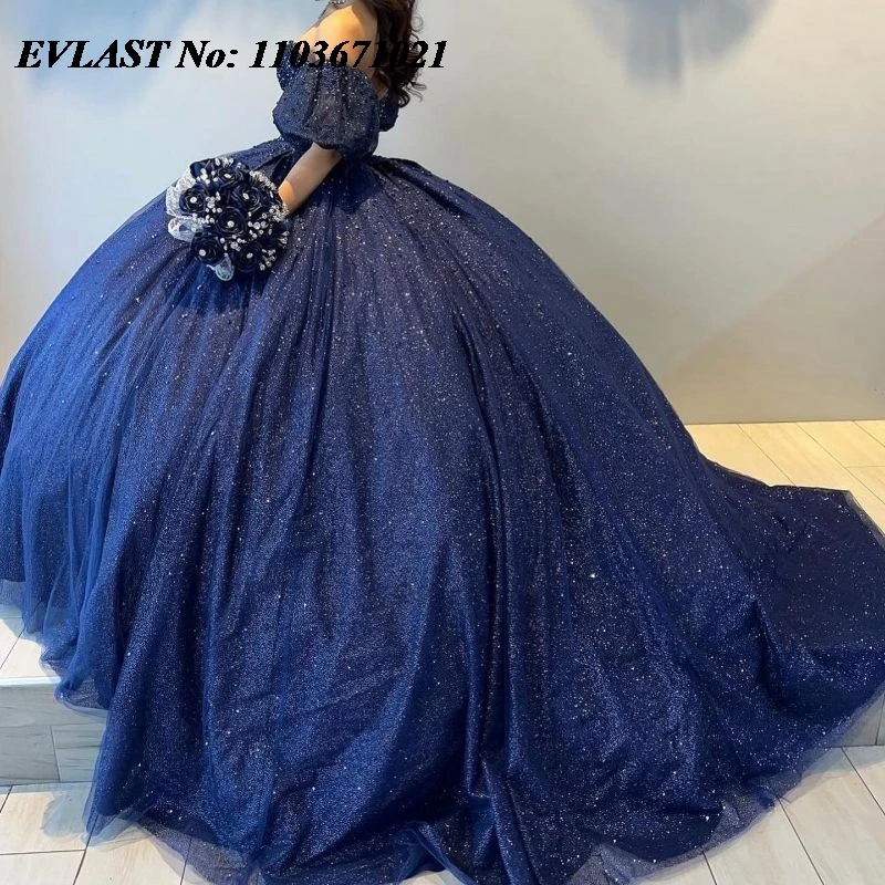 EVLAST-Robe de Quinceanera personnalisée bleu marine, robe de Rhà paillettes, appliques de perles, diamant doux, 16 robes éducatives, 15 Anos, SQ53