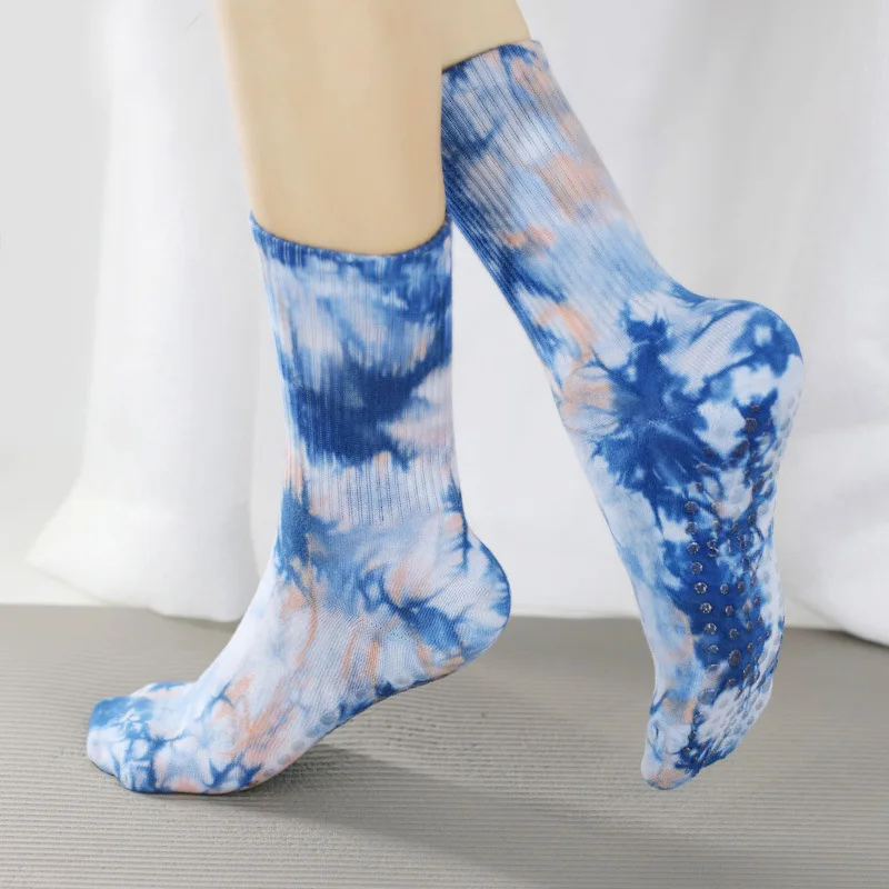 Yoga Socks Women Tie-dye Cotton Silicone Non-slip Pilates Grip Crew Socks