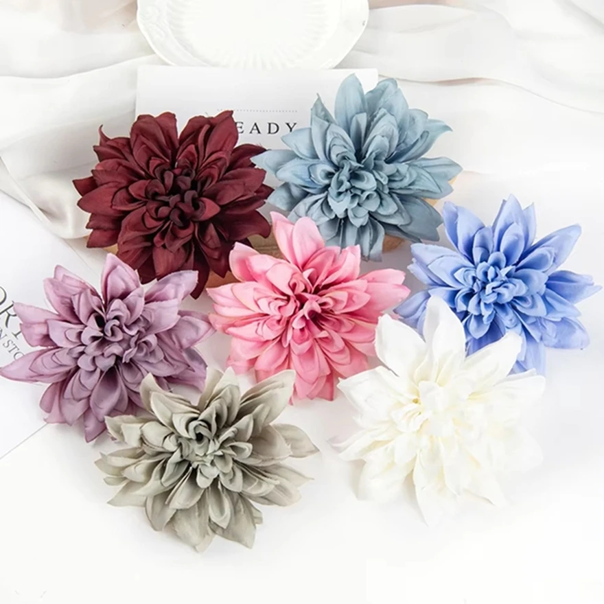 

5/10Pcs Artificial Flowers Heads Silk Dahlia Roses Wedding Home Room Decor DIY Colorful Boxes Fillers Garland Simulations Plants