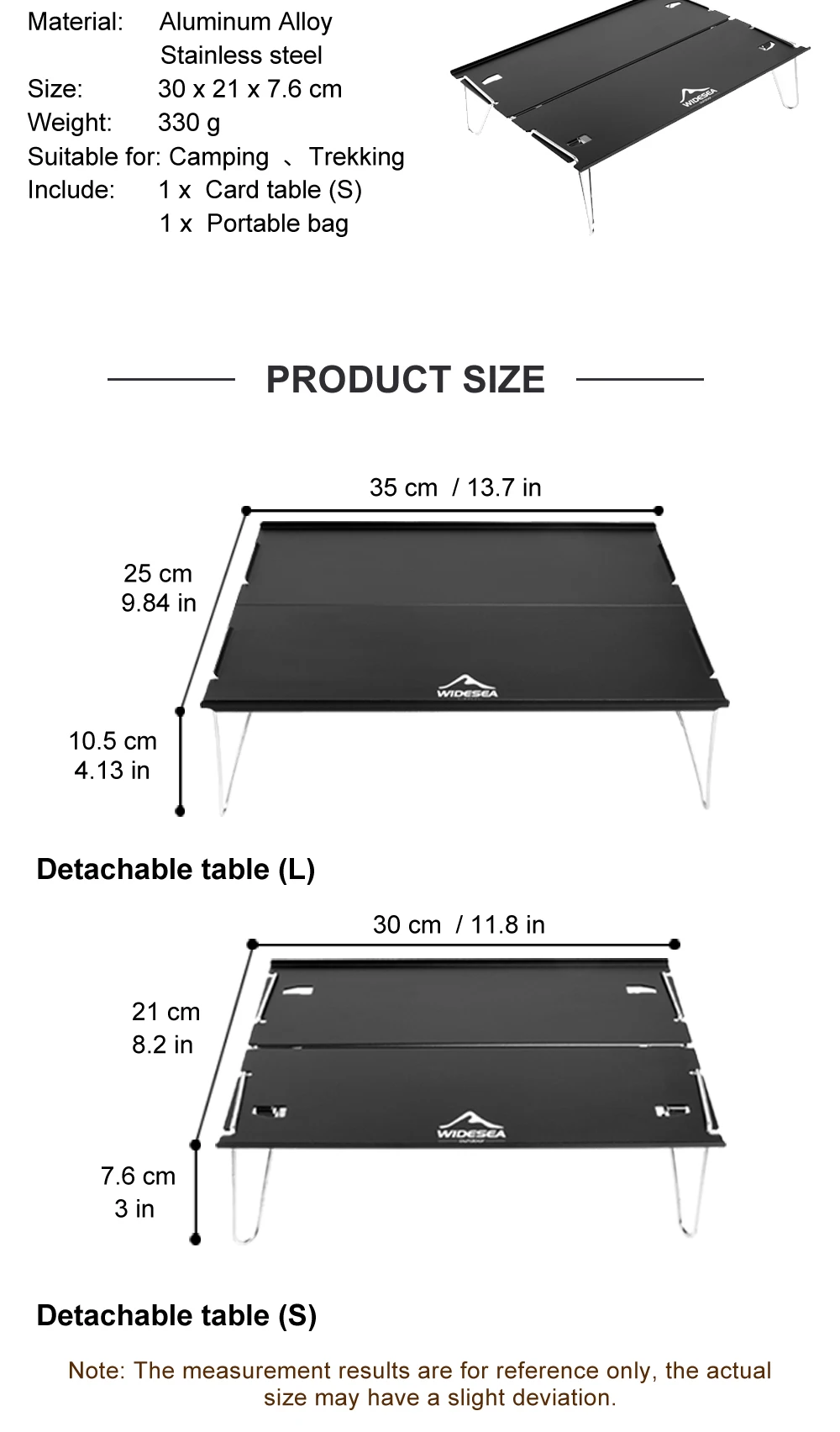 Widesea Ultraleichter, abnehmbarer Campingtisch, tragbarer Klapptisch aus Aluminiumlegierung für Outdoor-Wandern, Picknick, Rucksackreisen, Reisen – Detail 2