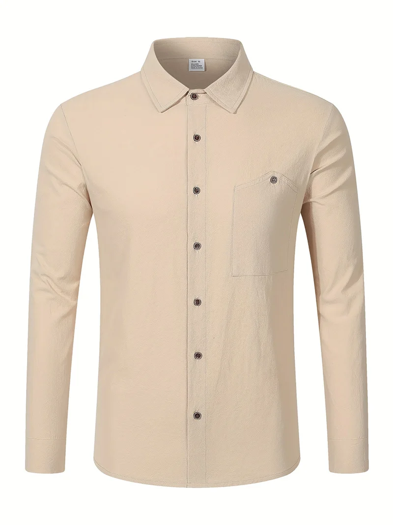 Herren Frühling Herbst Einfarbiger Leinen-Cardigan Reverskragen Langarm-Hemd Atmungsaktives Knopf-Oberteil Tägliche Freizeit Outdoor-Bekleidung – Detail 15