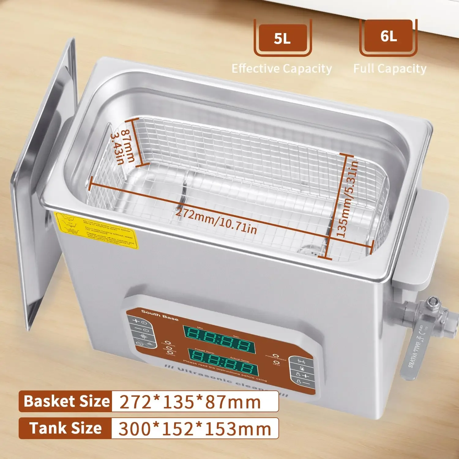 SOUTH BASE Ultrasonic Cleaner,6L Sonic Cleaner with Cleaning Basket,Timer&Heater,180W Touch Control Ultrasonic Cleaning Machine