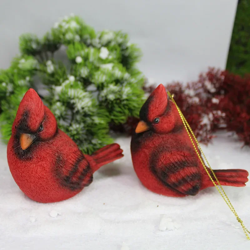 Christmas Red Bird Ornament Small Ornament, Simulated Cute Bird Resin Handicraft Gardening Pendant