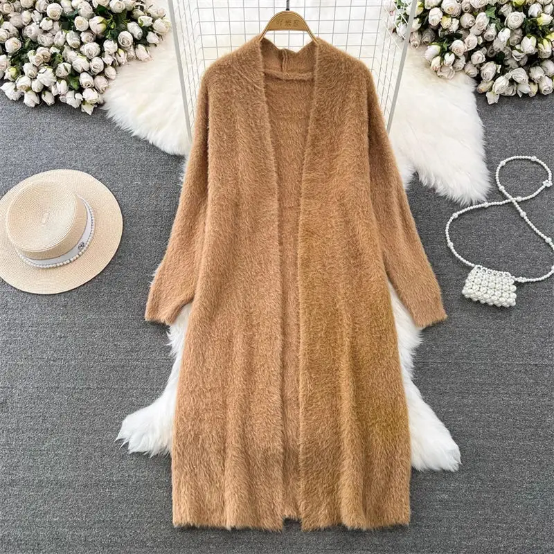 

Soft Sweater Coat 2023 Autumn/Winter Korean Edition Design Feel Lazy Relaxed Mid Length Knitted Cardigan Top Outerwear Z2895