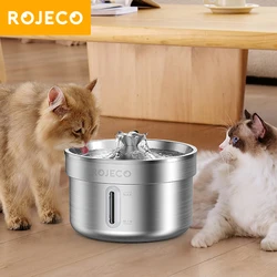 ROJECO Automatic Cat Water Fountain Stainless Steel Pet Water Dispenser Rechargeable Cat Drinker with Pump Dog Drinking Filter