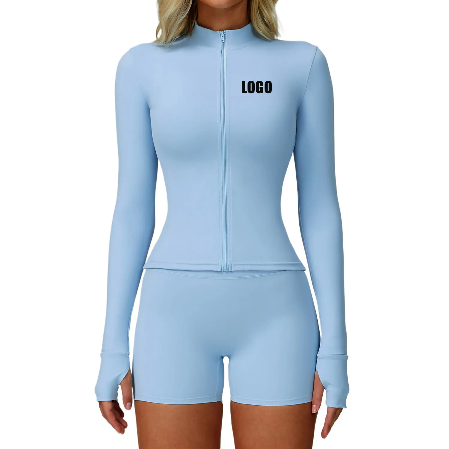 Custom LOGO women's zipper tight running sports breathable fitness training quick-drying long-sleeved yoga clothes jacket top
