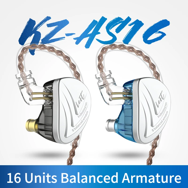 

KZ AS16 16BA Balanced Armature Unit Wired In-Ear Headphones HIFI Bass In-Ear Monitor Headphones Noise Cancelling Headphones