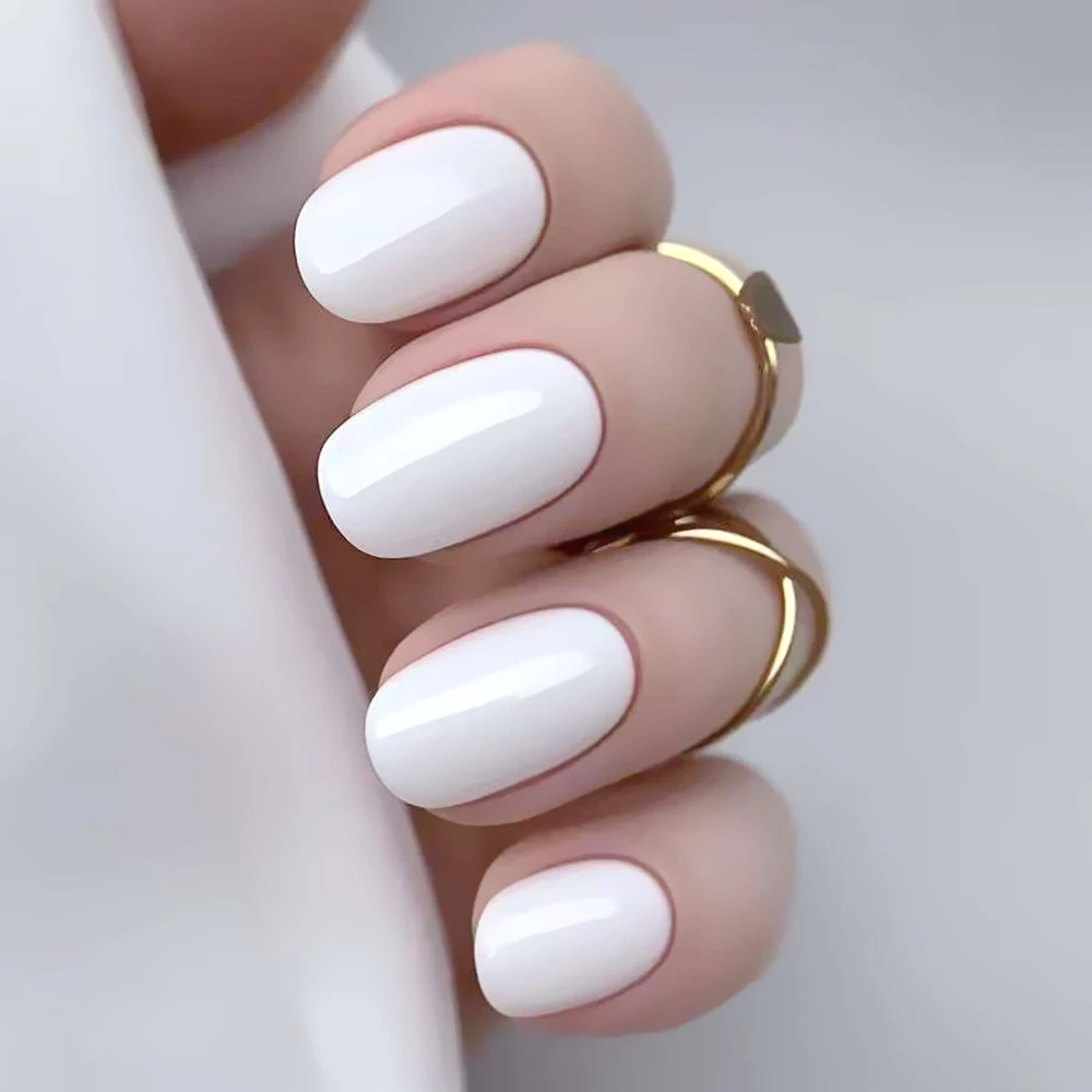 

48Pcs Glossy White Short Fake Nails Round Top Acrylic Press On False Nails Woman Full Cover Finger Tips Manicure Tool