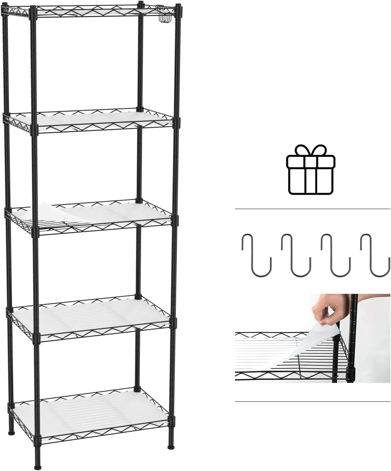 

5-Tier Metal Storage Shelves, 17.25'W x 11.5'D x 51.5'H, 550 LBS Capacity, Adjustable Kitchen Pantry Garage Rack
