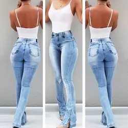 Jeans Flare Pant Women Denim Pencil Long Pants Hip Wrap Elegant Splice Sheath Sexy Trousers High Waist Autumn Slim Fit