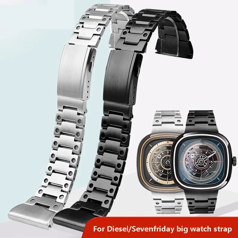 

Ремешок из нержавеющей стали для наручных часов Diesel1657/7395/7406 Sevenfriday M1/M2, большой ремешок для часов 28 мм, однотонный мужской браслет из тонкой стали