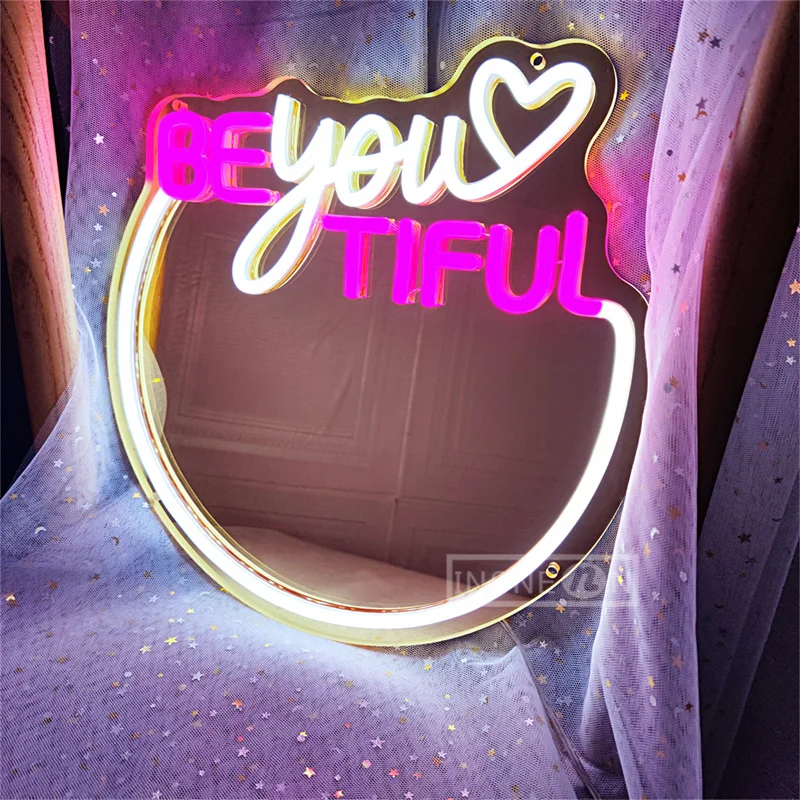 Be You Tiful Mirror Neon Sign LED Neon Light For Wall Girl Room Hanging Neon Sign Bedroom Beauty Salon Decoration Mirror Signs