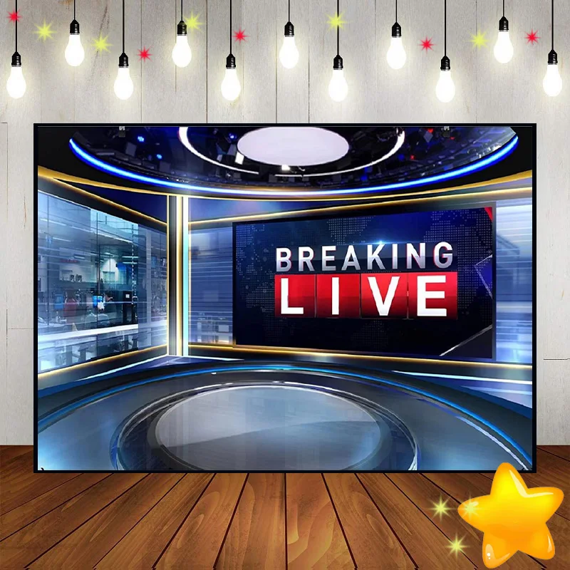 News Broadcast TV Show Newscaster Studio Breaking Media Photography Backdrop Background Banner Decoration Happy Birthday Party