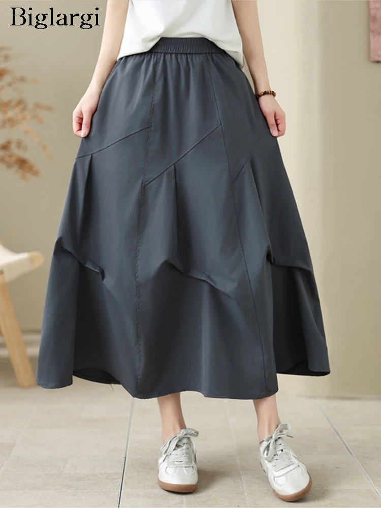 

Oversized Irregular Pleated Skirt Women Spring Summer Casual Elastic High Waist Ladies Skirts New Fashion Loose Woman Midi Skirt
