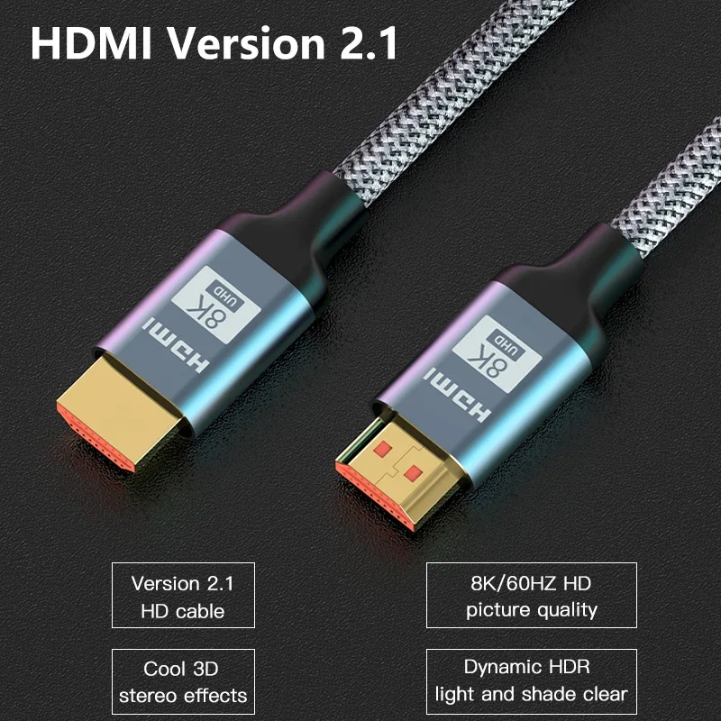 0.5-1.5M HDMI 8K Cable 60HZ 2.1V 4K 144HZ 3D TV High Speed for Computer Monitor Projector PS Game Console Audio And Video