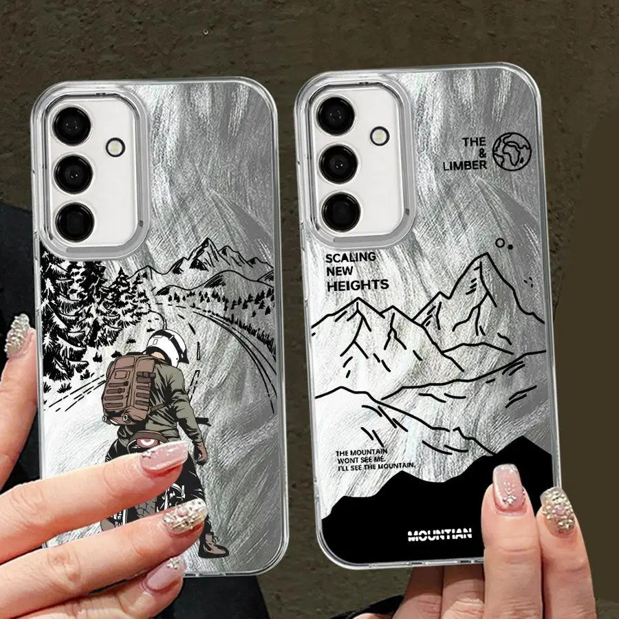 Cartoon Mountain Road Moto Nero Soft Shell Cassa Del Telefono per Samsung Galaxy A51 A52 A26 A55 A21s A35 A36 A15 A16 A23 A13