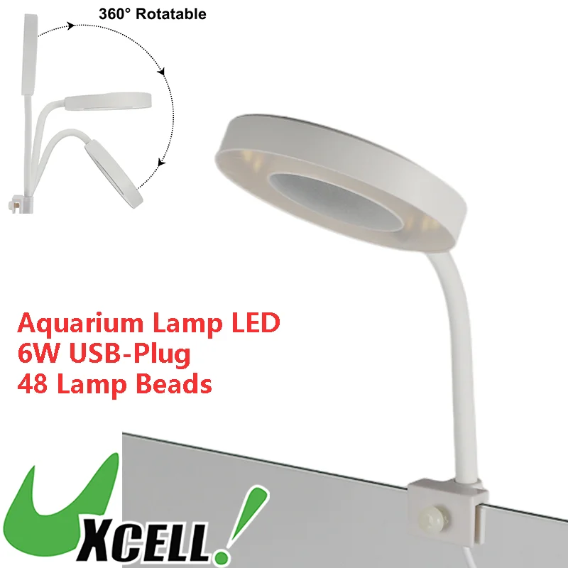 UXCELL Aquarium Light LED USB-plug Lamp with Timer 360° Rotate 3 Lighting Color Aquarium Plant Light for Fish Tank Clip-on