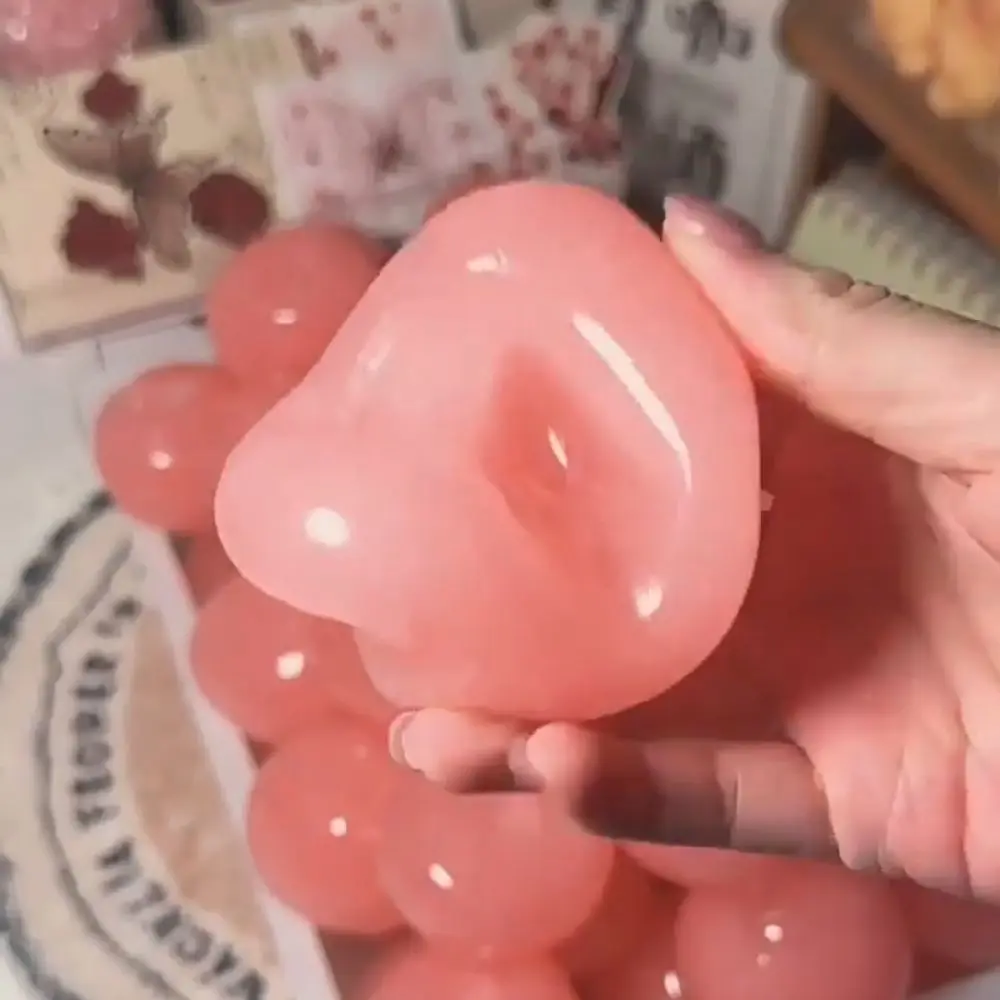 Translucent Pink Peach Slushy Squishy Shapeable Handmade Jelly Mochi Squeeze Pinch Finger Relax Sensory Fidget Ball