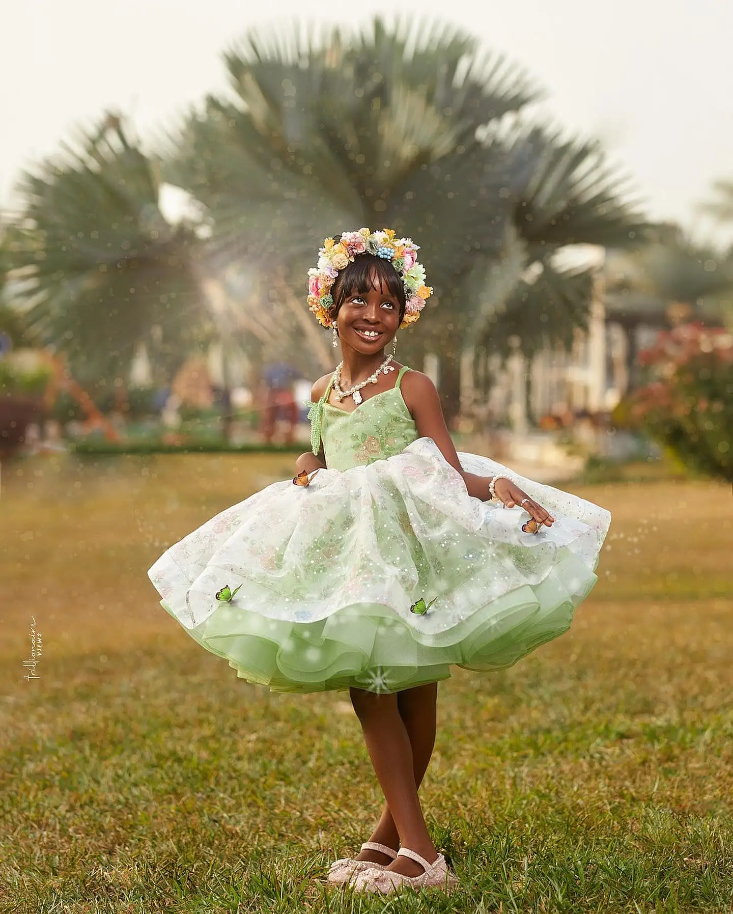 Abito da ragazza di fiori verde menta per abiti da ballo Appliqued con perline per feste di matrimonio vestito da festa di compleanno per bambini piccoli