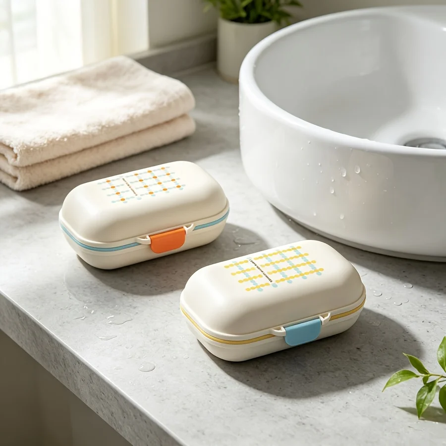 Multifunctional Portable Soap Storage Box, Sealed Double‑Layer Drain Soap Dish Holder for Business Travel Outdoor Use