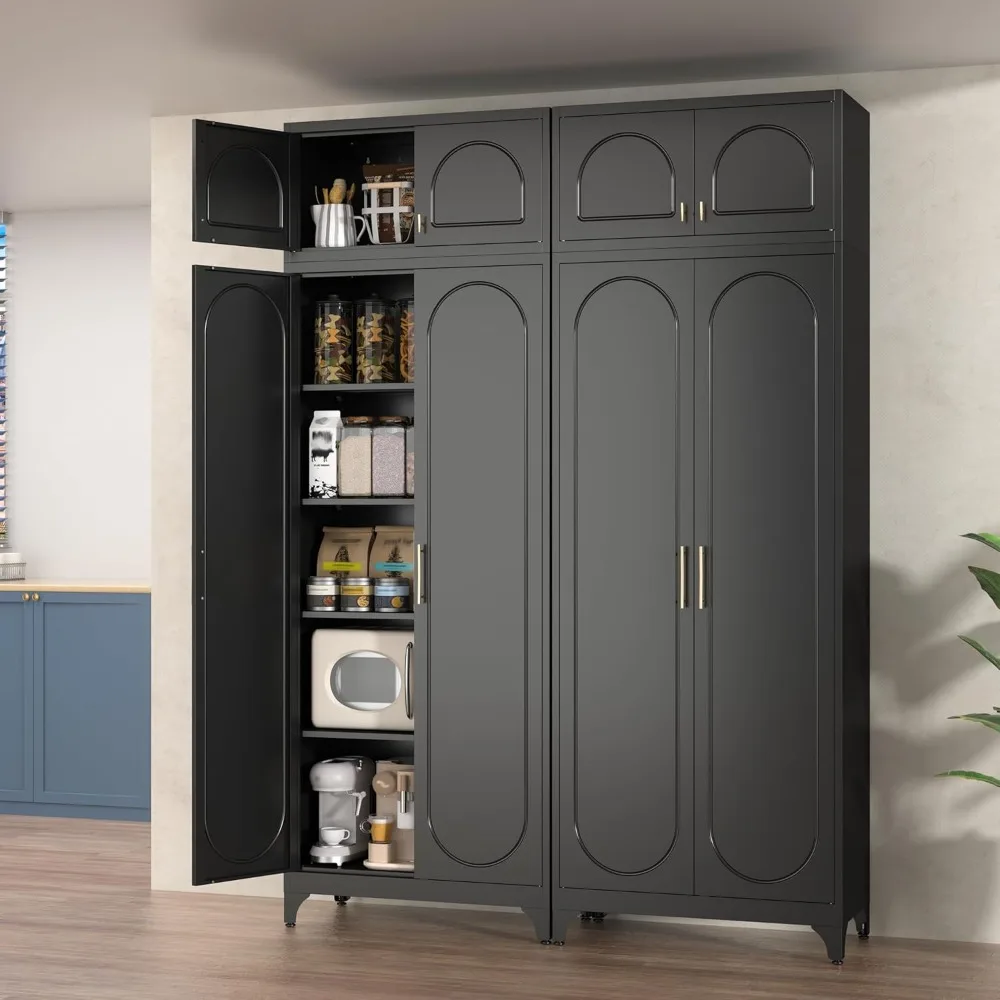 

Kitchen Pantry Cabinet, 90 Tall Metal Pantry Cabinet, Food Cupboards with Doors and Shelves, Freestanding Storage Cabinets