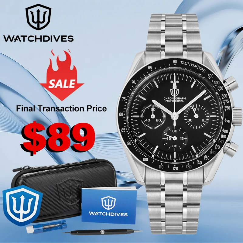 Watchdives WD1860 Кварцевые часы VK63 Хронологический механизм Сапфировые часы 10 бар Водонепроницаемые часы из нержавеющей стали с подарочной коробкой