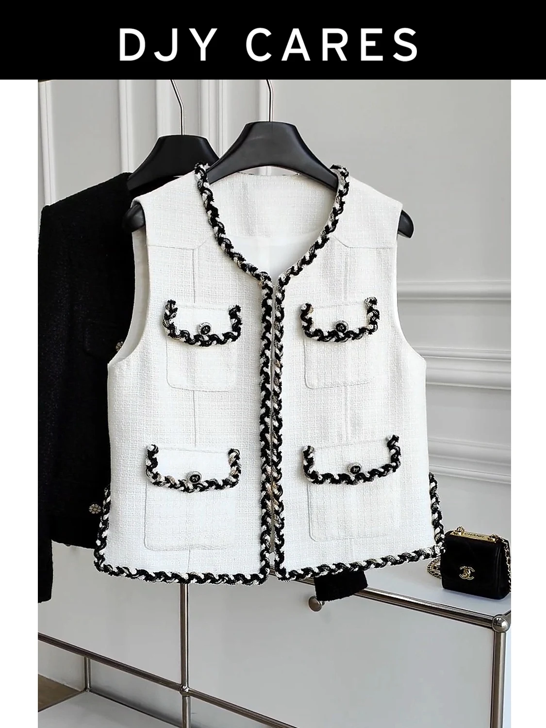 

Новый модный трехмерный белый жилет ручной работы с контрастным кружевом и четырьмя карманами большого размера