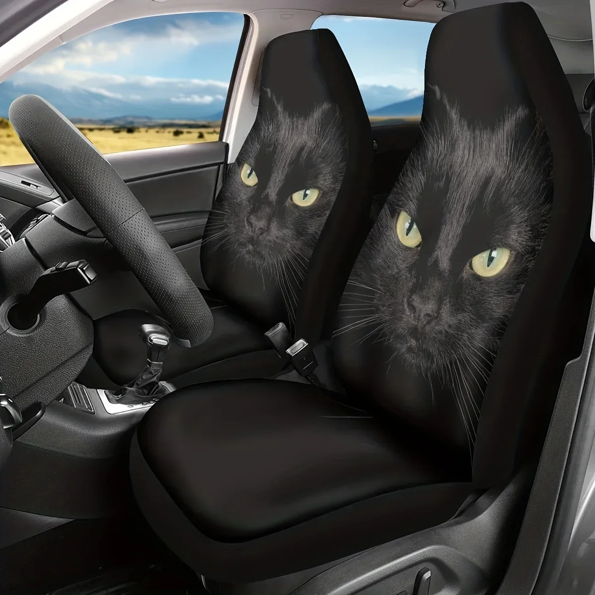 Black Cat Seat Covers Washable Durable Auto Driving Seat Protector Ultra Soft Universal U Size