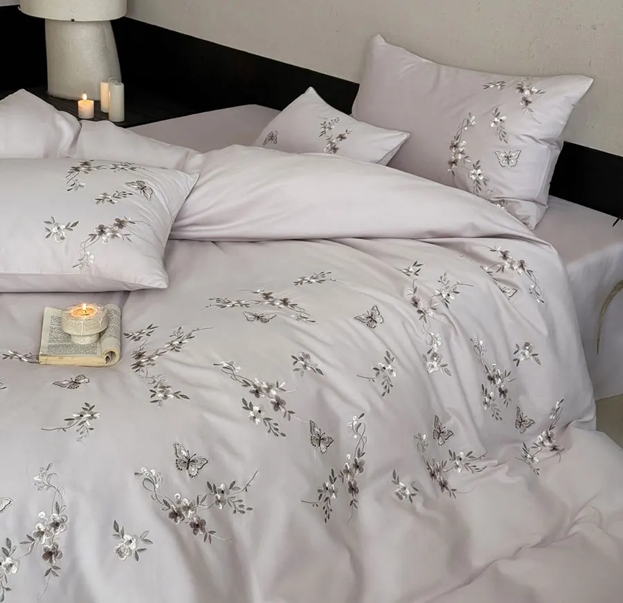 

Romantic flower butterfly bedding set,full queen king green pink purple cotton home textile flat sheet pillow case quilt cover