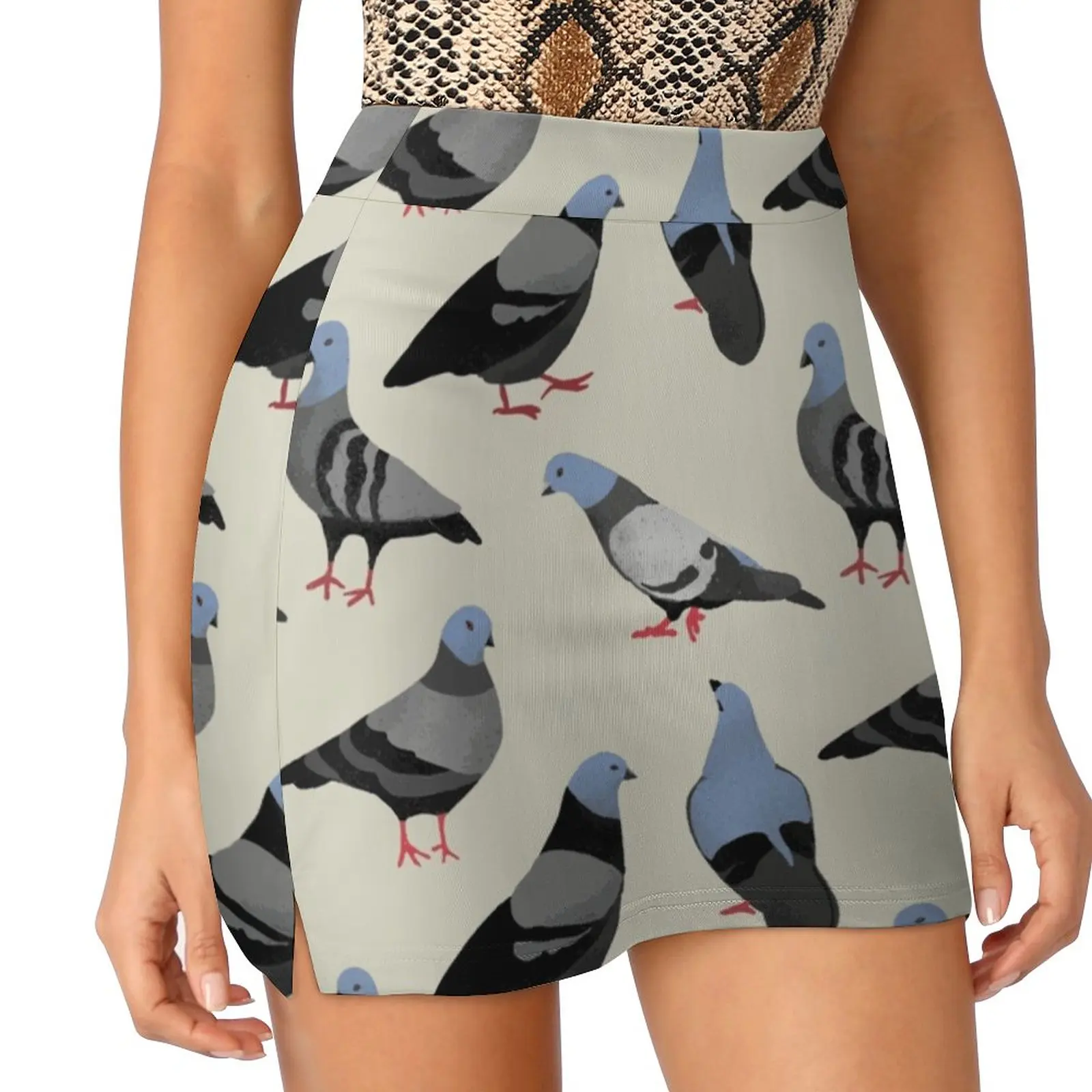 Design 33-The Pigeons Women's skirt With Pocket Vintage Skirt Printing A Line Skirts Summer Clothes Challenge Pattern Colorful