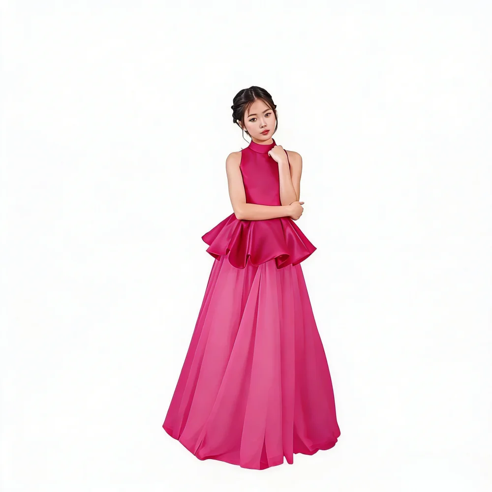 

New Children Girls Evening Dress Black Party Pageant Gown Princess Birthday Performance Elegant Stage Show Outfit Kids Formal