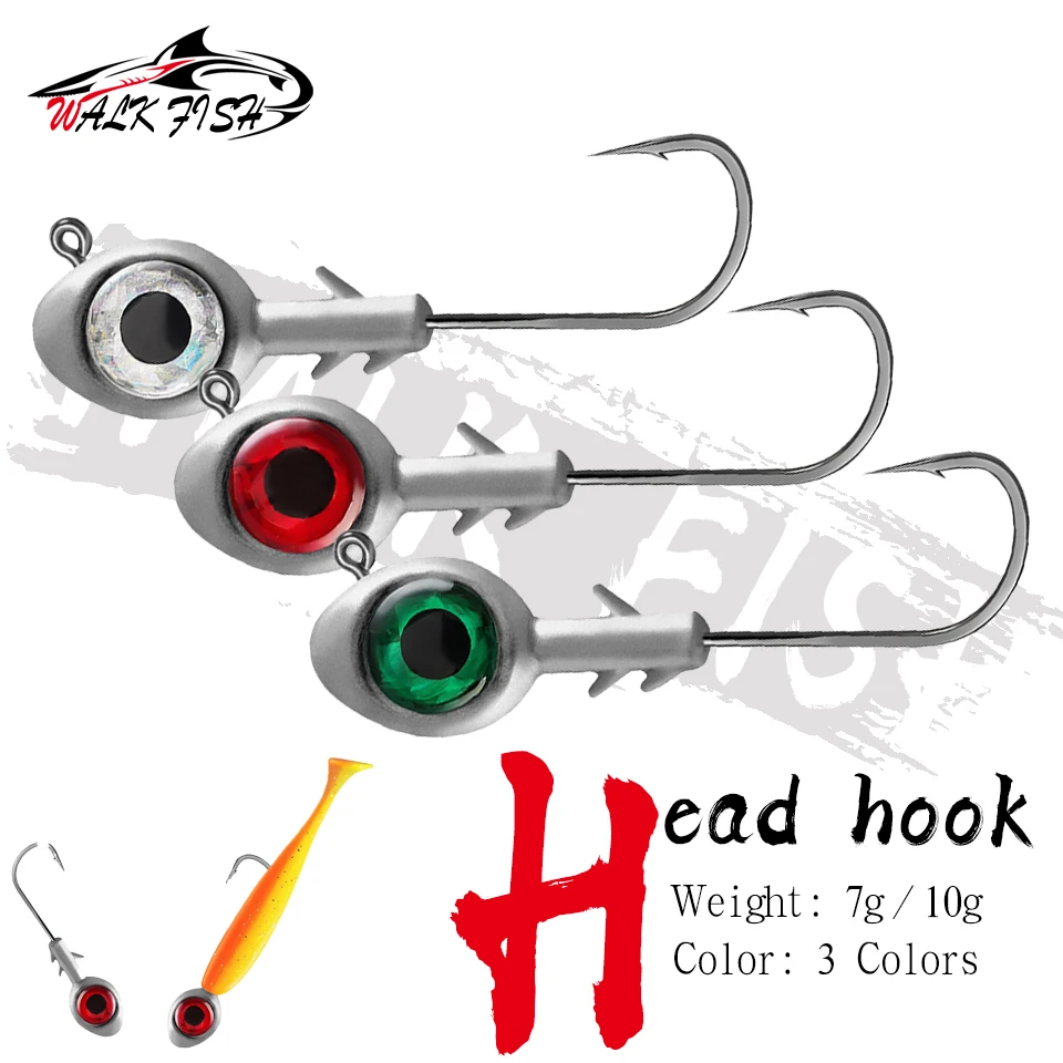 WALK FISH 1 Stück 7g 10g Bleikopfhaken Großöhriger Fischköder für Meeresangeln Anti-Haft-Boden Anti-Ausfall-Verstärkter Haken zum Einsetzen