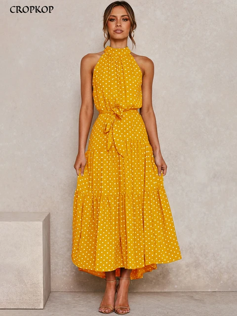 Summer Long Dress Polka Dot Casual Dresses Black Sexy Halter Strapless New 2022 Yellow Sundress Vacation Clothes For Women Dresses AliExpress