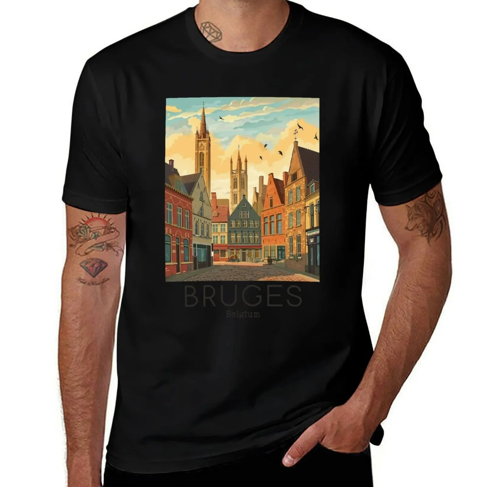 A Vintage Travel Illustration of Bruges - Belgium T-Shirt anime stuff oversized t shirt t shirt men 100℅ cotton