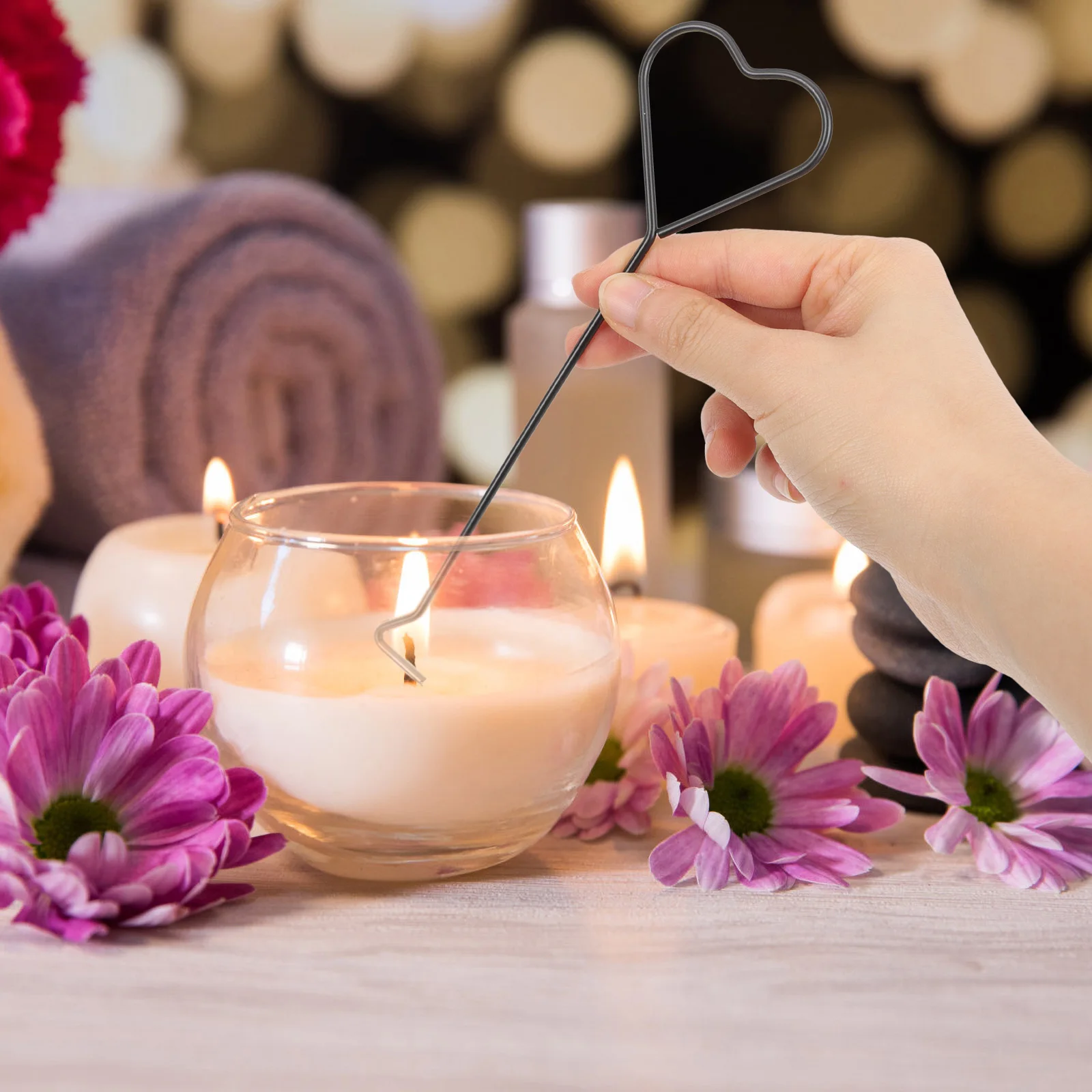 4 قطعة خطاف الفتيل الحديدي تصميم القلب مقبض طويل الفتيل قحافة لشموع عطرية أداة طفاية اللوازم المنزلية #4