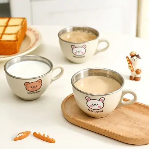 170ML Mini 304 Stainless Steel Water Mug For Kids With Handle Anti Scald Removable Double-layer Tea Milk Coffee Cup Drinkware