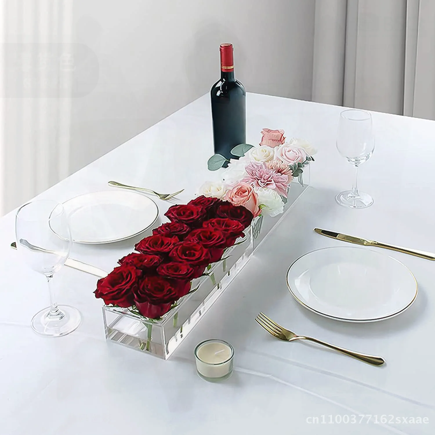 

Transparent Acrylic Flower Stand Hydroponic Pot Rectangular Nordic Creative Vase Home Decor Handmade Splicing Available in