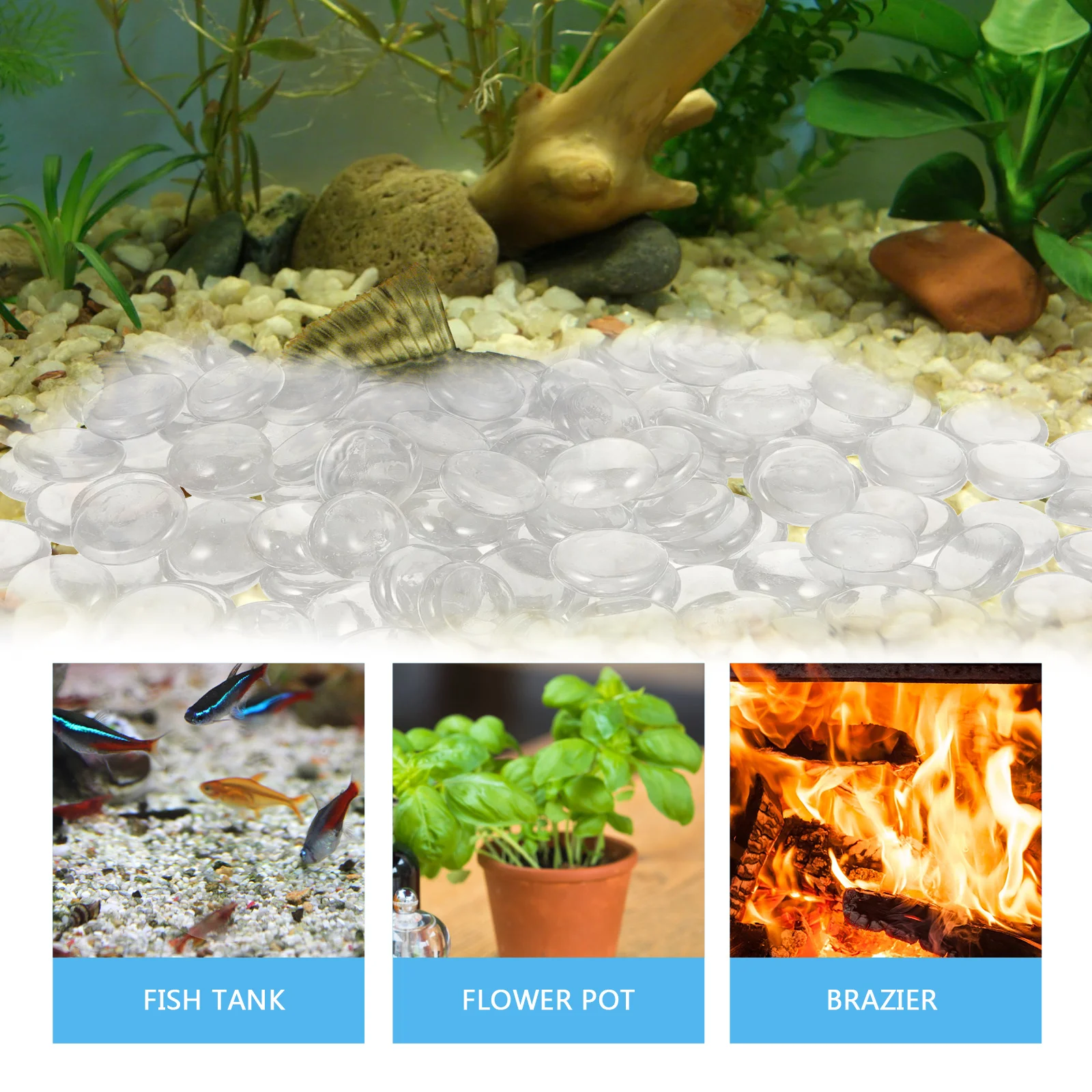 

Colorful Fire Pit Glass Rocks Fish Tank Decorative Flat Beads L Gardening Stone Layout Decors Fireplace
