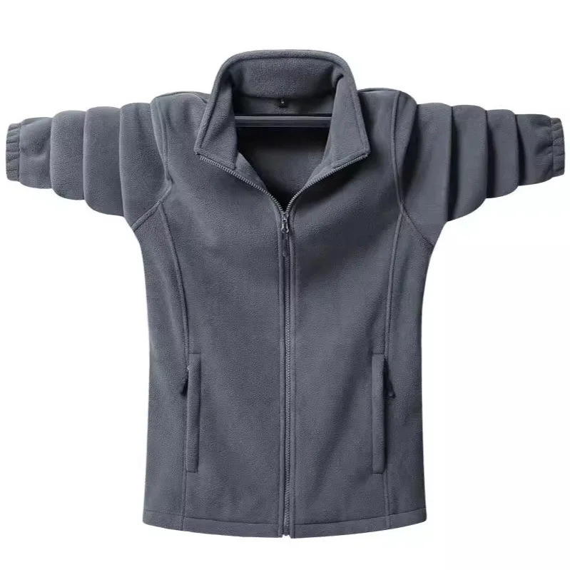 Men Fleece Jacket Autumn Winter Stand Collar Long Sleeve Men Outerwear Simple Solid Zipper Comfortable Male Sweatshirt Coat