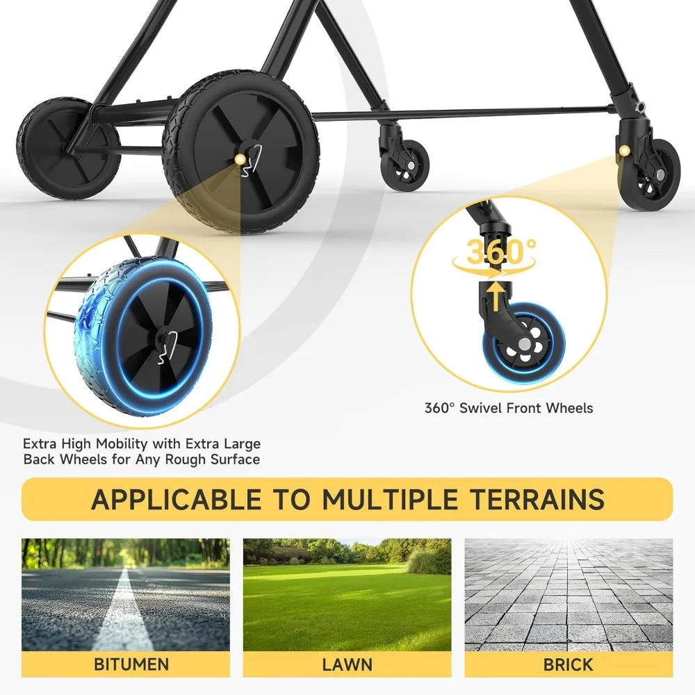 عربة تسوق قابلة للطي بطبقتين مع عجلات، عربة بقالة مقاومة للماء للغسيل والنقل، سعة 150 رطل