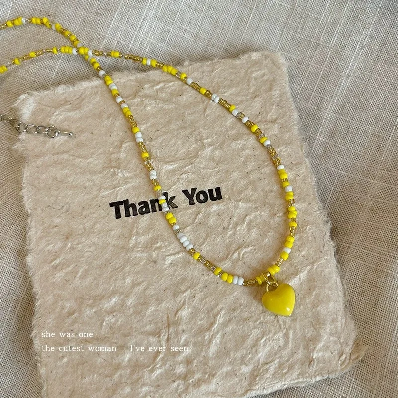 1pcs Beads mixing colotr Bead Heart-shaped Pendant Necklace Beads Chain Neckalce For Women Necklace Jewelry And Accessories